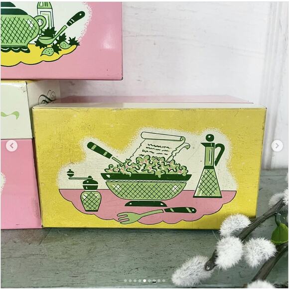 Vintage Tin Recipe Box Ohio Art EMPTY Metal Pink Yellow Blue Random CHOICE ONE - Picture 5 of 9
